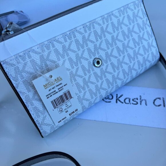 Michael Kors phone crossbody clutch purse medium jet set travel bright white - Picture 5 of 8